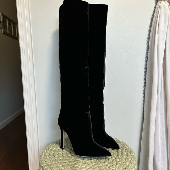 Tamara Mellon Over The Knee Black Velvet Point Toe Heel Boots NWT - Picture 2 of 11